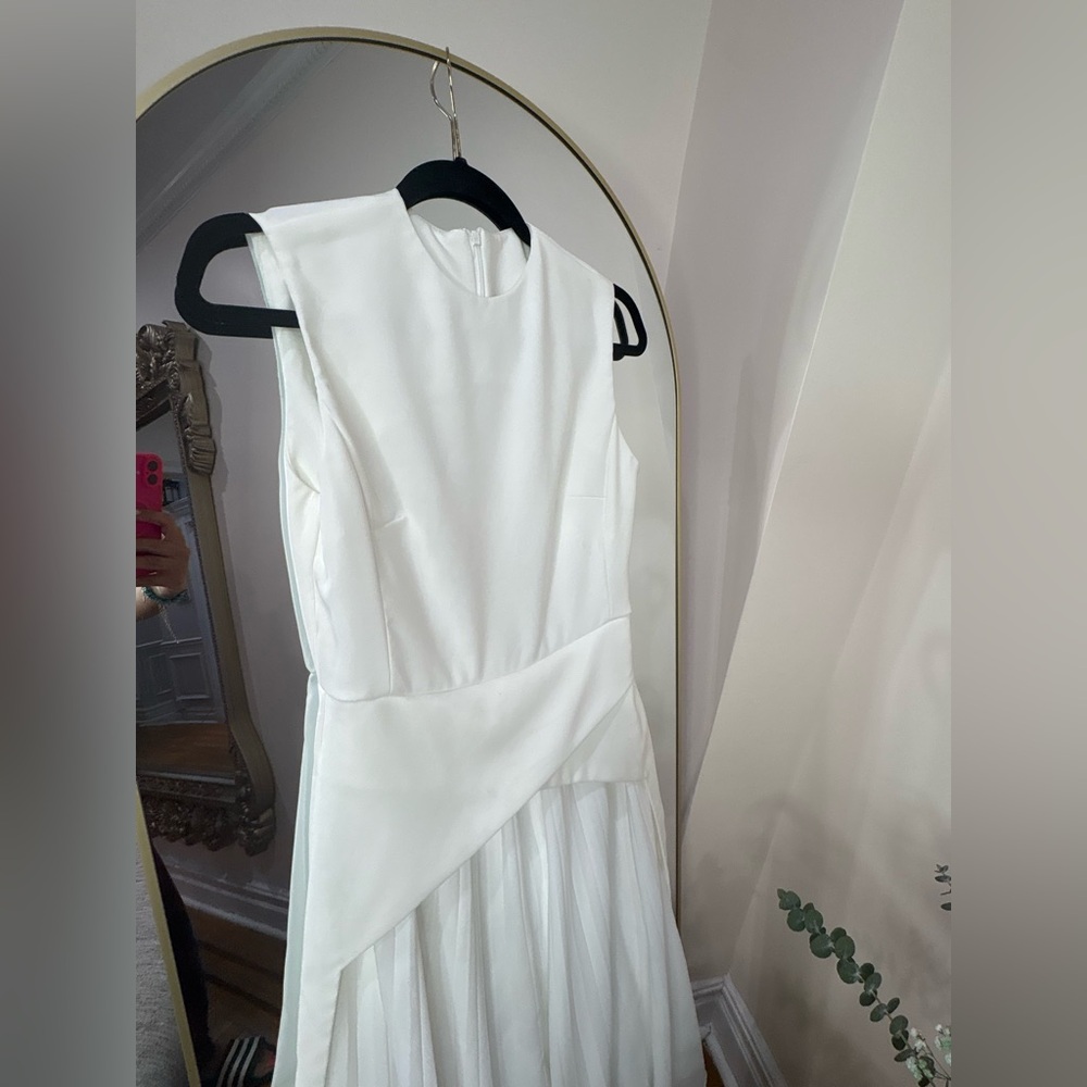 NWT Commense dress Elegant White Sleeveless Pleated Midi Dress - Picture 2 of 7